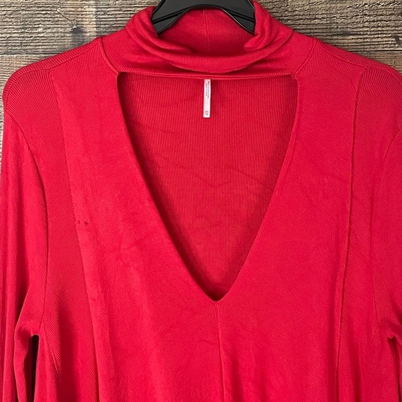 Free People Uptown Turtle chocker neck long sleeve red top Size XS - Picture 2 of 13